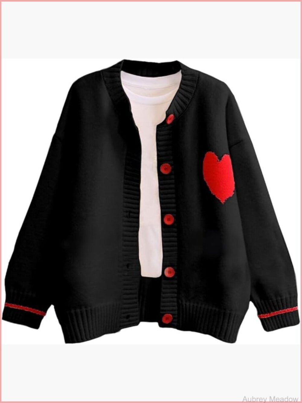 Kawaii Heart Print Button Down Cardigan Sweater Cute Y2K Knit Outerwear